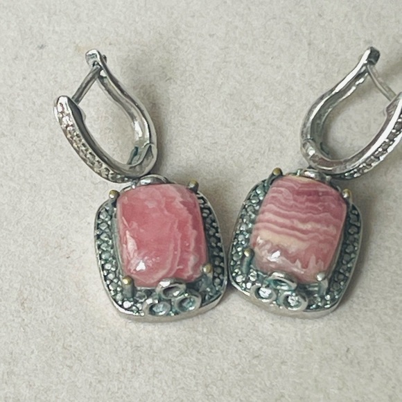 VTG lot of 2 Sterling Silver Pink Rhodochrosite Gemstone Earrings And Pendant - Picture 7 of 10